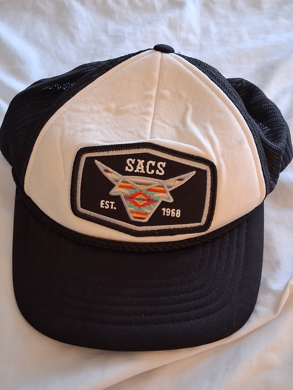 SACS Black & White Trucker Hat with Southwestern Accent